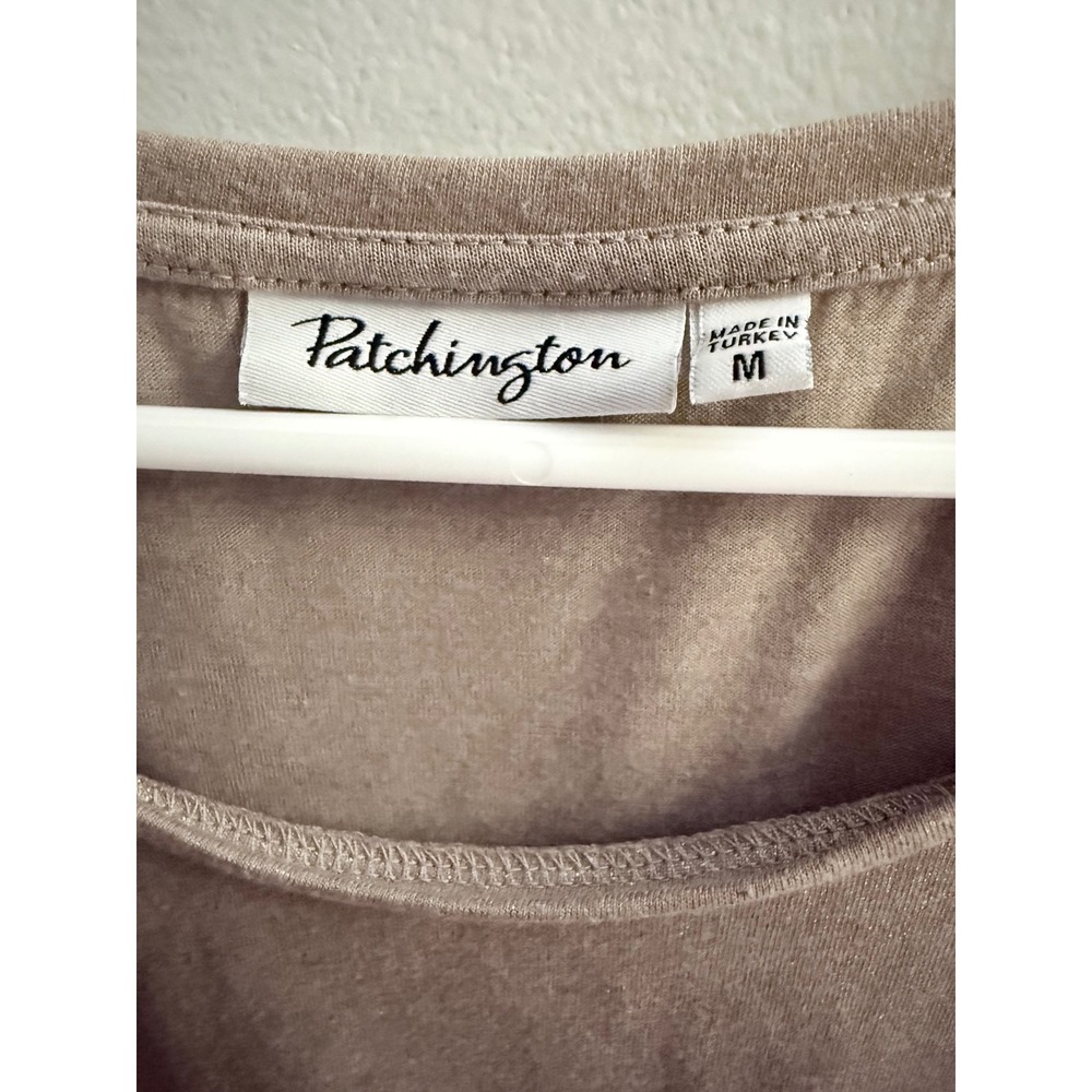 Patchington Shimmer Metallic Top Women Size Medium Taupe Gold Cuffed Sleeve D974 - Picture 5 of 6